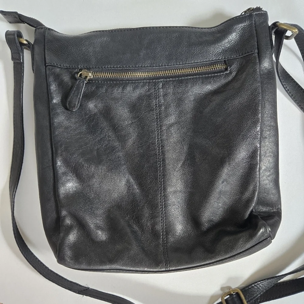 Estalon black genuine leather crossbody purse bag woven weather detail - Picture 8 of 11